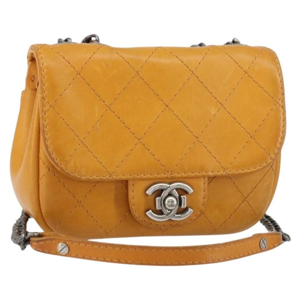 Chanel Chain Flap Quilted Leather Orange Leather Shoulder Bag Bag